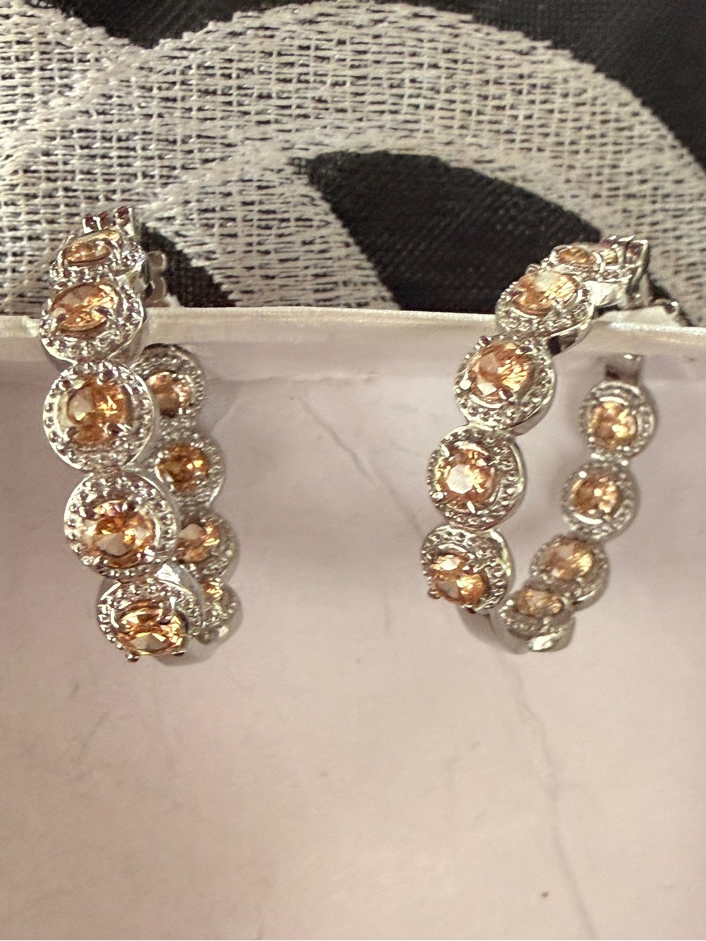 Stainless Steel  Champagne Gem Hoop Earrings - Women Jewelry